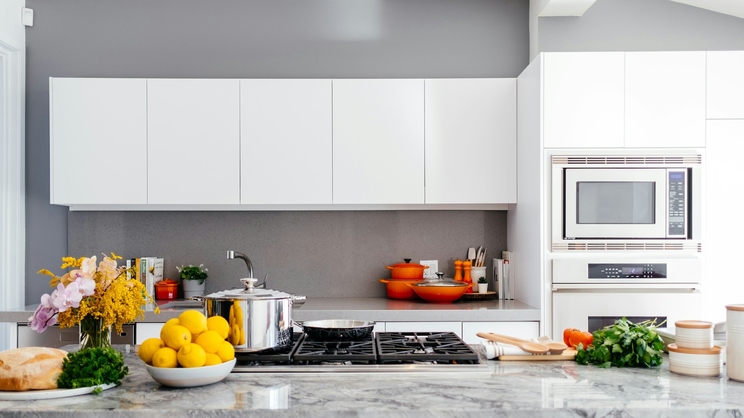 Kitchen and dining pieces on the Accra floor